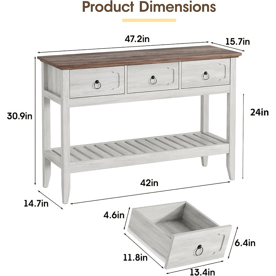 Console Sofa Table With Large Storage Space, 3 Drawer Entryway Table, Open Shelf, Behind Couch Entry Foyer Hallway Storage, Narrow Long Behind Couch Sofa Table For Living Room, Foyer, Hallway