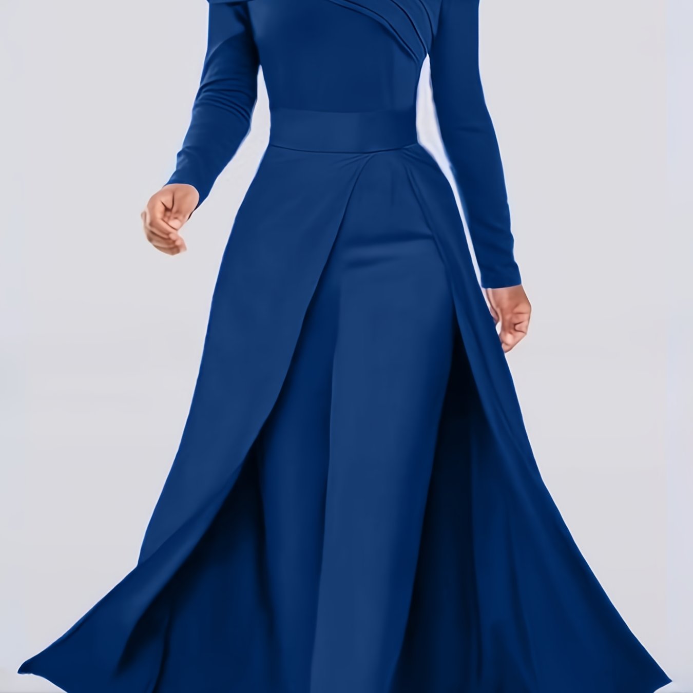 Women's Elegant Off-Shoulder/Boat Neck Two-Piece Set - Solid Color Beige/Black/Navy Blue Tailored Pantsuit, Structured Blazer & Matching Trousers, Machine Washable Autumn to Semi-Formal Attire (No Dry Clean)