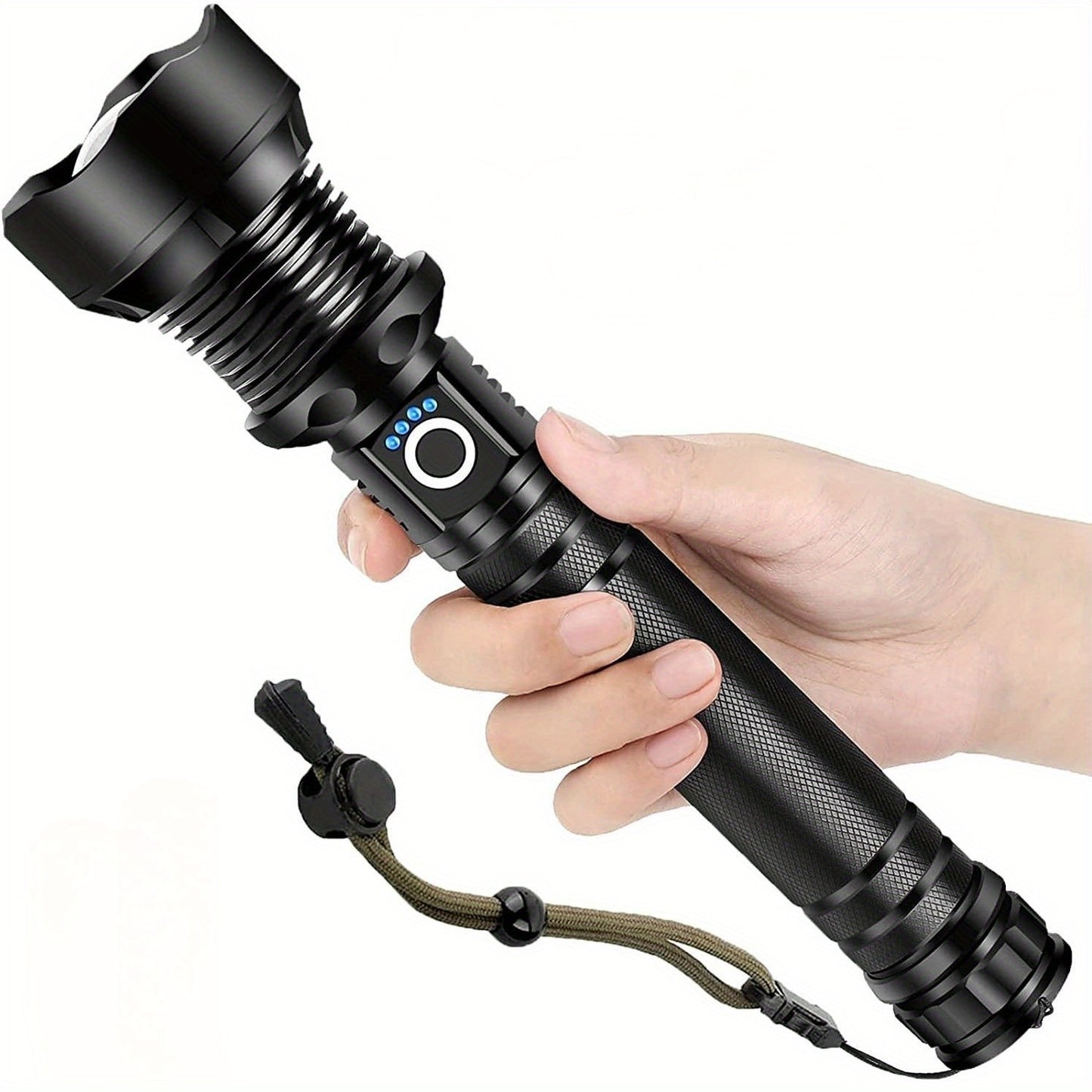 1pc MKZ Tactical LED Flashlight 3000 Lumens Zoomable Beam, USB Rechargeable