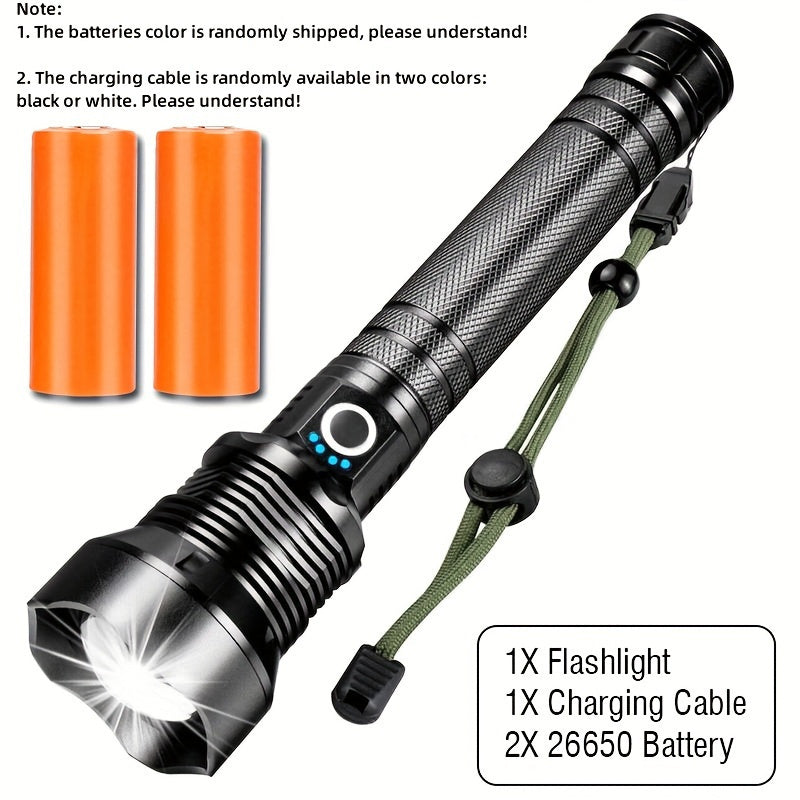 1pc MKZ Tactical LED Flashlight 3000 Lumens Zoomable Beam, USB Rechargeable