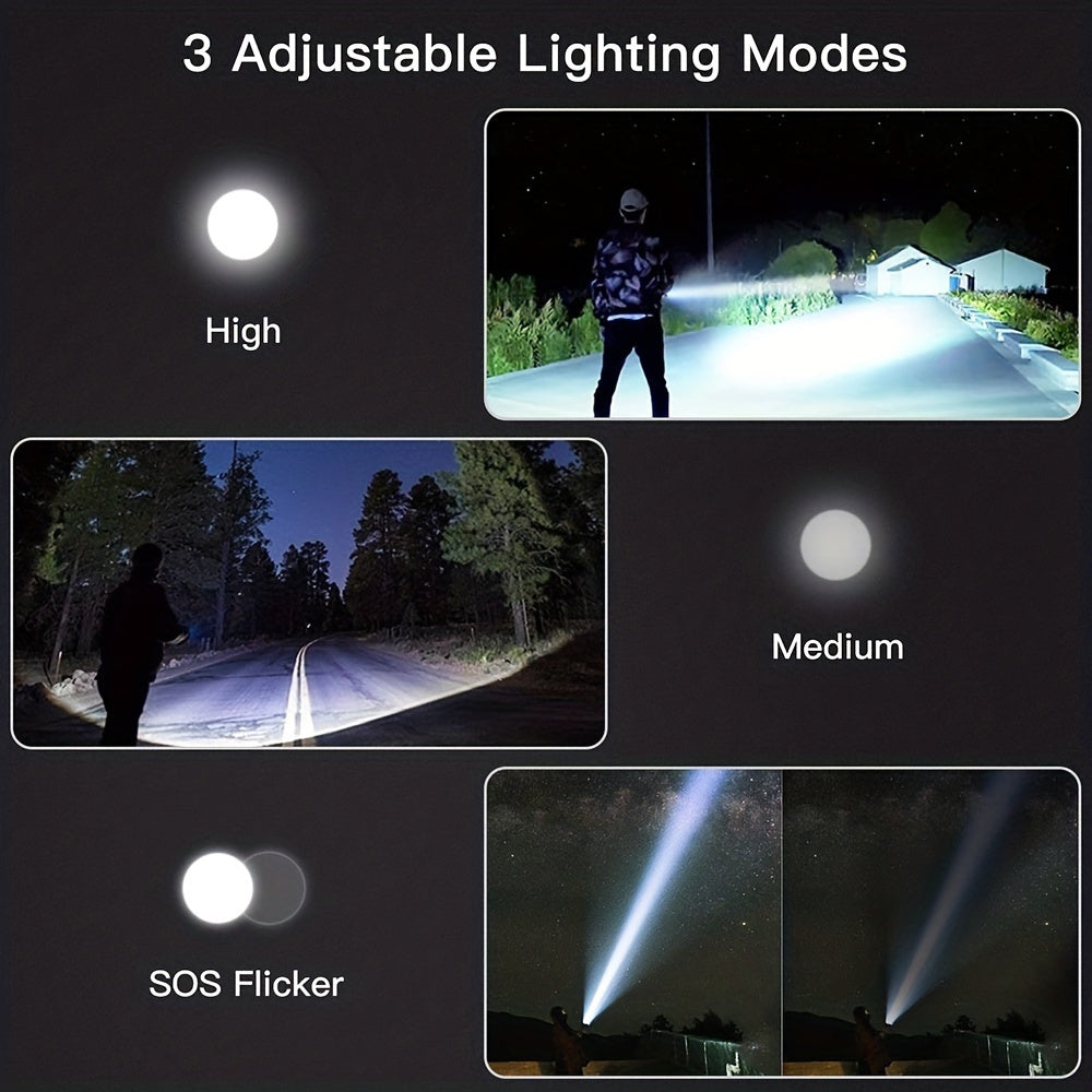 1pc MKZ Tactical LED Flashlight 3000 Lumens Zoomable Beam, USB Rechargeable