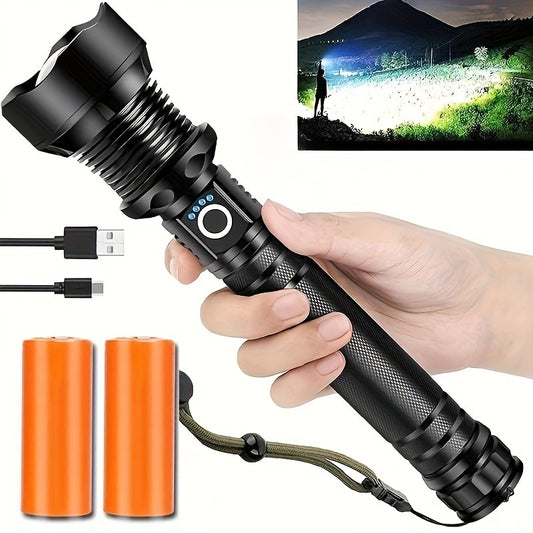 1pc MKZ Tactical LED Flashlight 3000 Lumens Zoomable Beam, USB Rechargeable