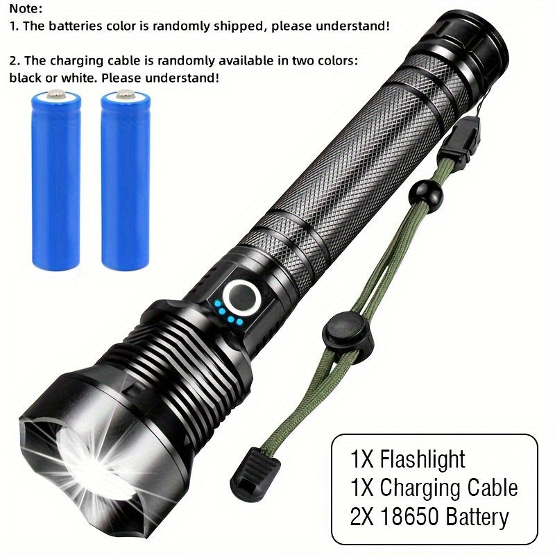 1pc MKZ Tactical LED Flashlight 3000 Lumens Zoomable Beam, USB Rechargeable