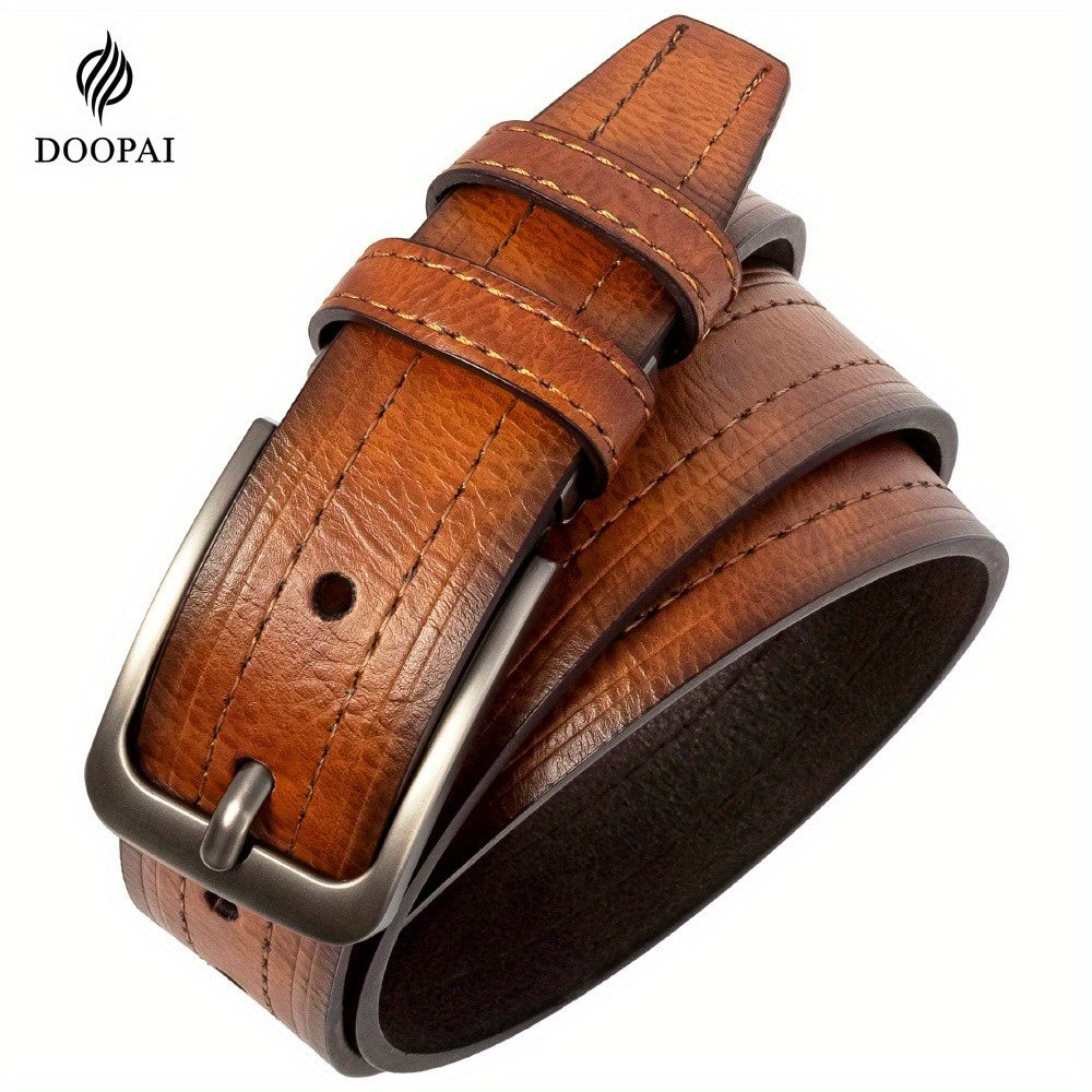 2pcs DOOPAI Men'S Leather Belt Pin Buckle Casual Cowhide Men'S Fashion Classic Vintage Jean'S Belts Gifts With Gift Box