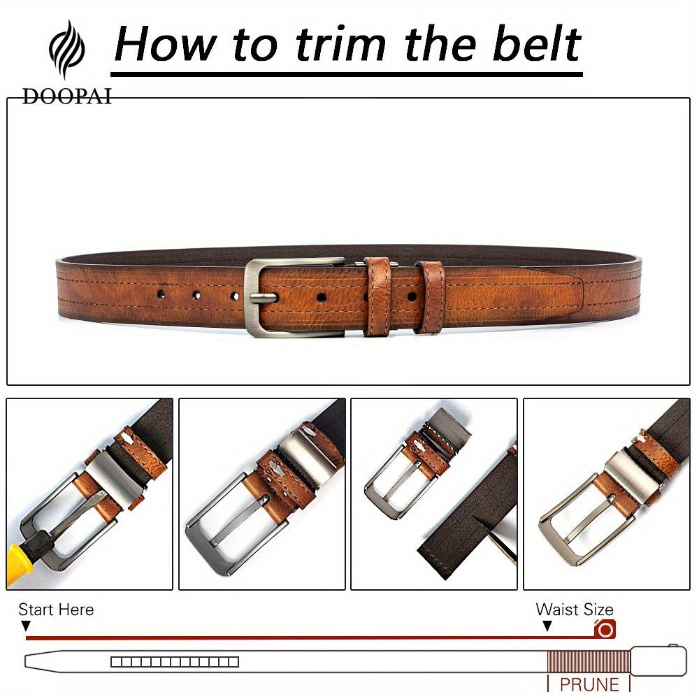 2pcs DOOPAI Men'S Leather Belt Pin Buckle Casual Cowhide Men'S Fashion Classic Vintage Jean'S Belts Gifts With Gift Box