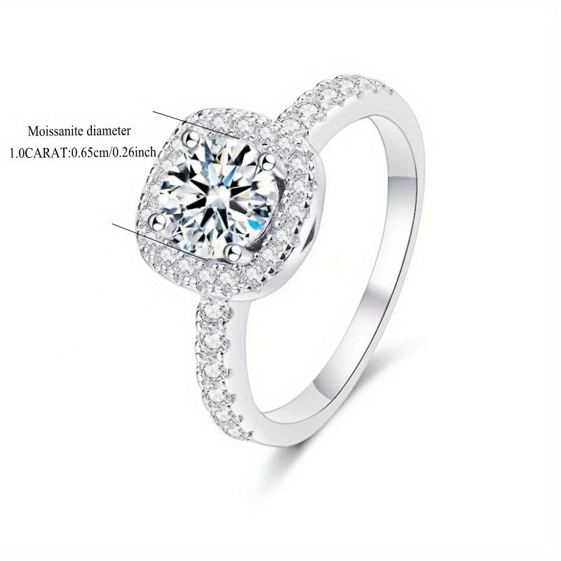 925 Silver 1 Carat Mossanite Square Ring, European And American Retro Light Luxury Niche Design Versatile Men's And Women's Ring, Advanced And Elegant Design Sense, Suitable For Proposing, Engagement, Wedding, Evening Parties