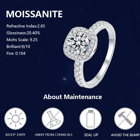 925 Silver 1 Carat Mossanite Square Ring, European And American Retro Light Luxury Niche Design Versatile Men's And Women's Ring, Advanced And Elegant Design Sense, Suitable For Proposing, Engagement, Wedding, Evening Parties