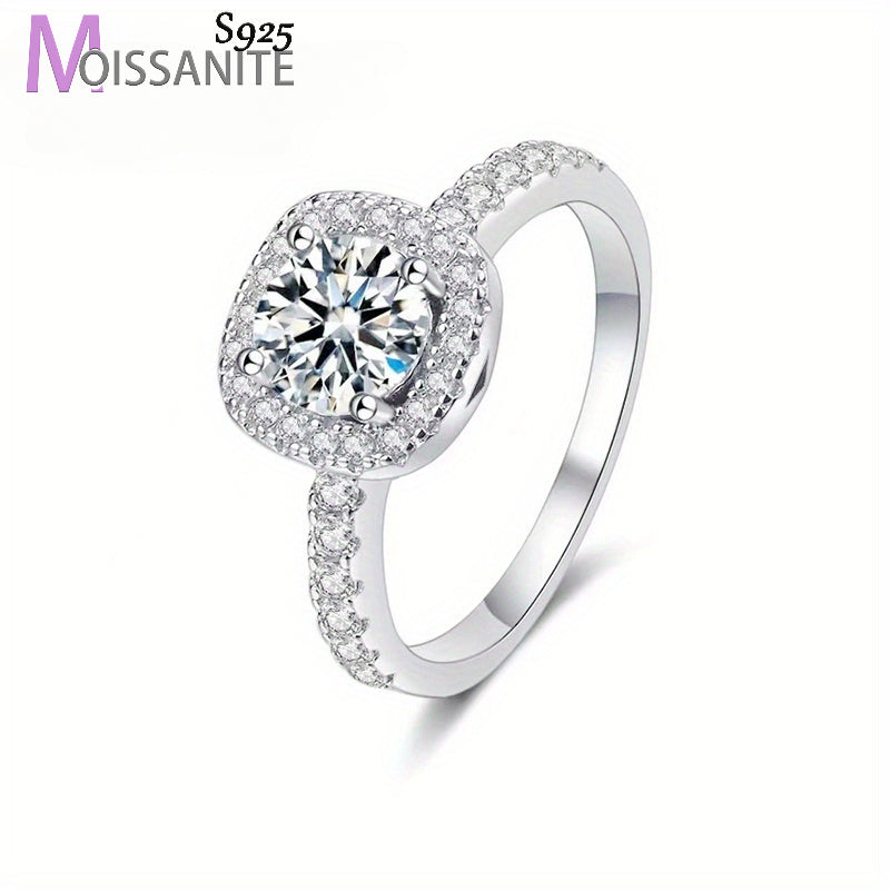 925 Silver 1 Carat Mossanite Square Ring, European And American Retro Light Luxury Niche Design Versatile Men's And Women's Ring, Advanced And Elegant Design Sense, Suitable For Proposing, Engagement, Wedding, Evening Parties