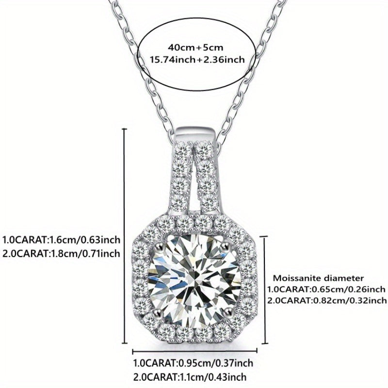 925 Silver 1 Carat 2 Carat Morganite Princess Square Necklace Clavicle Chain High-end Design Sense Men's And Women's Evening Party Trendy Temperament Classic Simple Style Casual Elegant Design Sense High-end Light Luxury G Sm