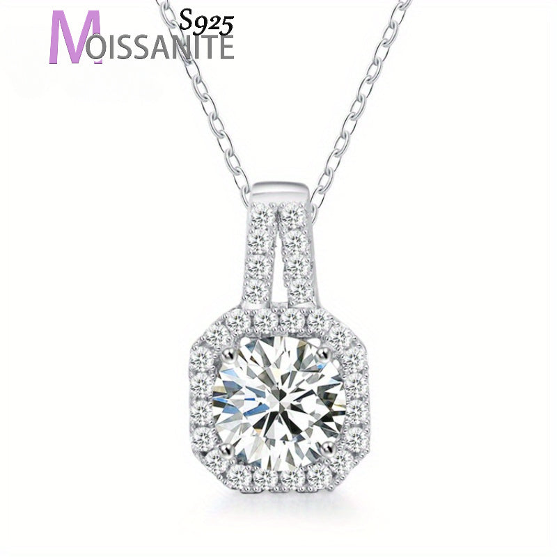 925 Silver 1 Carat 2 Carat Morganite Princess Square Necklace Clavicle Chain High-end Design Sense Men's And Women's Evening Party Trendy Temperament Classic Simple Style Casual Elegant Design Sense High-end Light Luxury G Sm