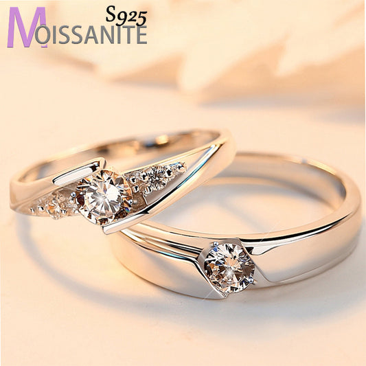 925 Sterling Silver Moissanite Couple Rings, 1 Carat Total Weight, Adjustable Vintage-Inspired Luxury Minimalist Design, Elegant Unisex Jewelry For Engagement, Wedding, Anniversary, Party, Gifts For Women Gift Box Included