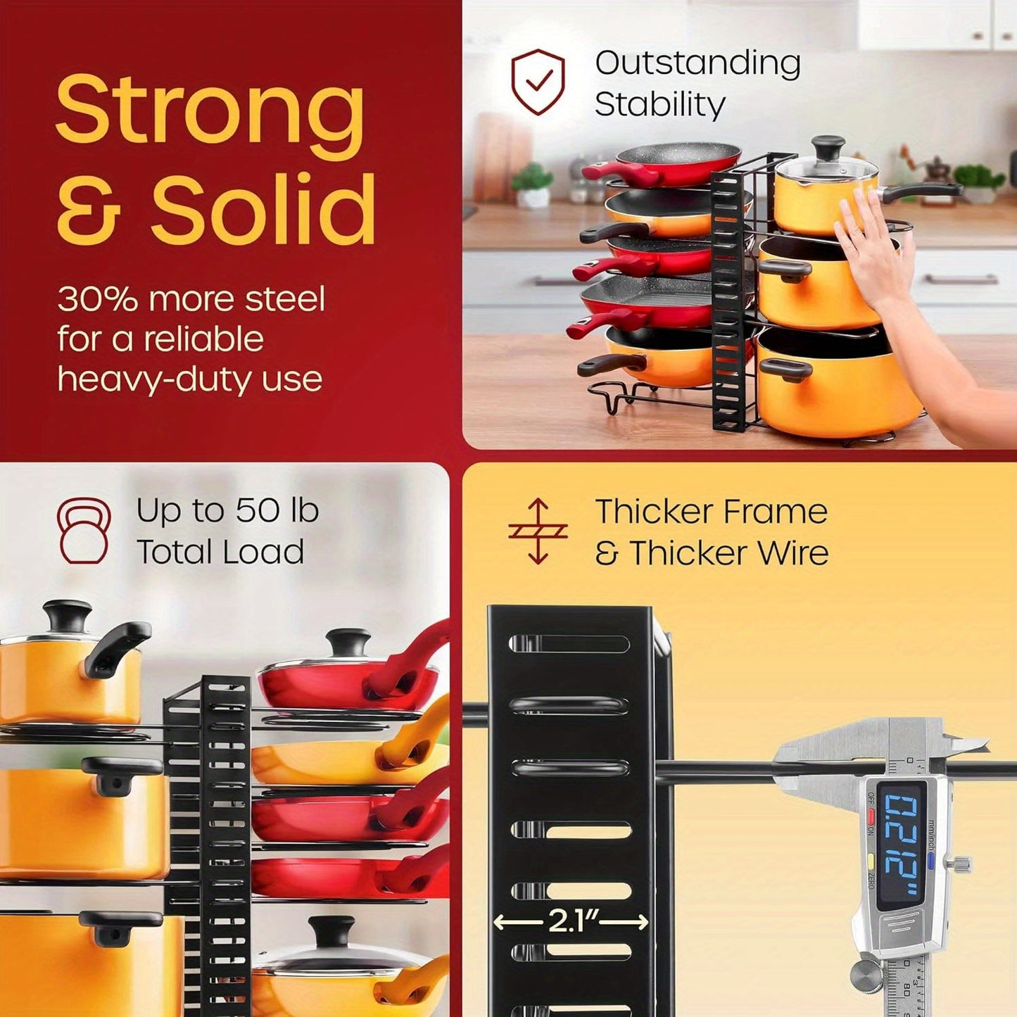 Pot Organizer 8 Tier Pot, Pan Organizer, Kitchen Cabinet Kitchenware Organizer And Pot Lid Organizer For Storage, Organizers Inside Cabinet With 3 DIY Methods