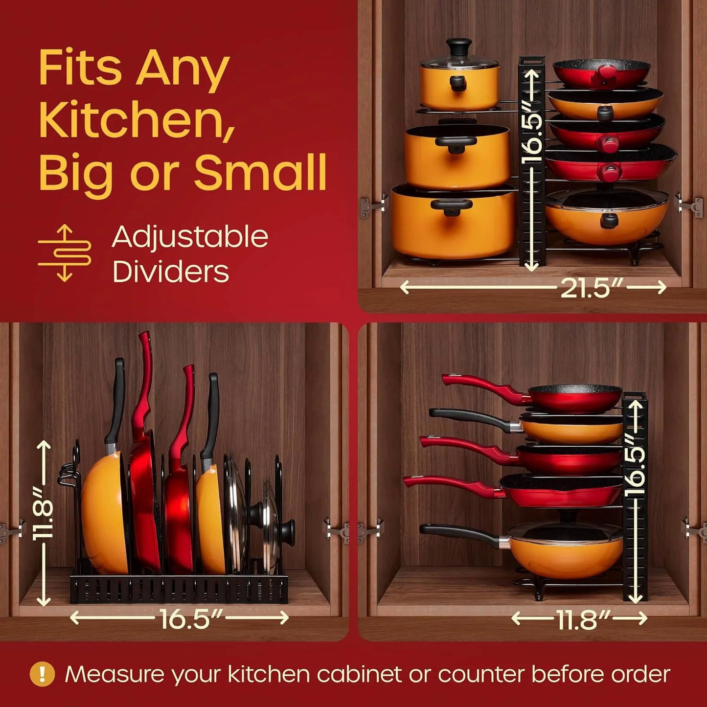 Pot Organizer 8 Tier Pot, Pan Organizer, Kitchen Cabinet Kitchenware Organizer And Pot Lid Organizer For Storage, Organizers Inside Cabinet With 3 DIY Methods