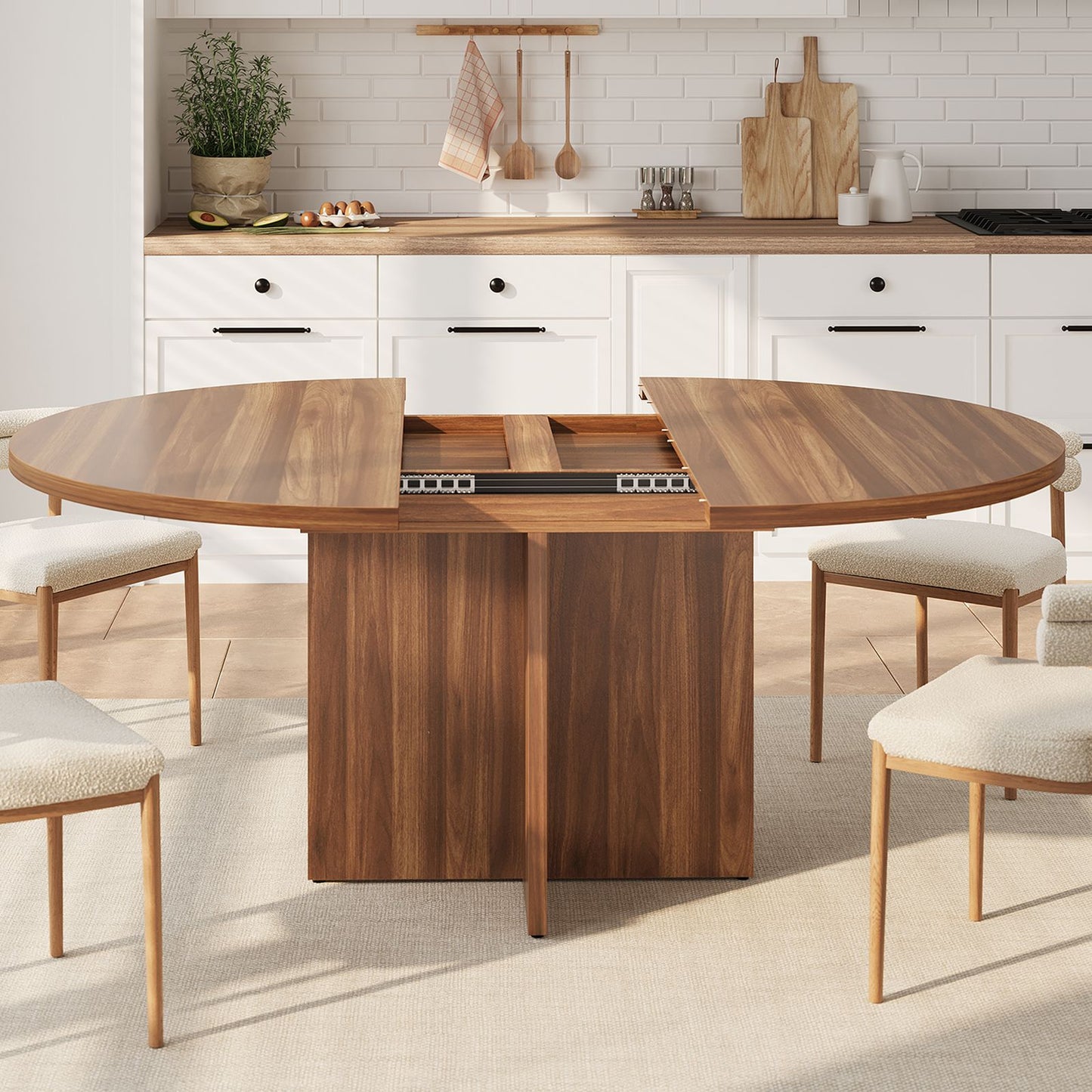 43.3-59 in Extendable Dining Table | Modern Black Round to Oval Design with Removable Leaves, Seats 4-8, Space-Saving for Kitchen and Living Room, Hardwood, GAOMON