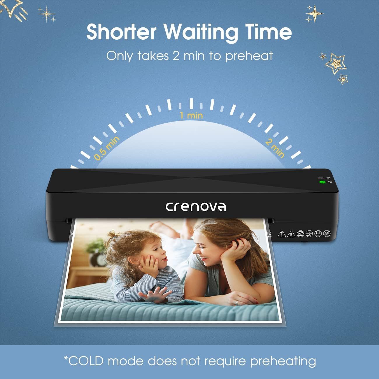 Crenova A4 Portable Laminator with Hot & Cold Modes, Compact Laminating Machine for Home & Office, A4 Document Laminator with Plug, Laminator for Papers, Photos, Posters, Signs, Certificates, Theses, Diplomas, Passport Photos