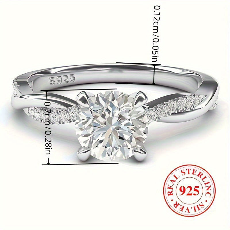 925 Sterling Silvery Promise Ring Inlaid Shining Synthetic Zirconia High Quality Engagement/ Wedding Ring Evening Party Decor Gift for Her