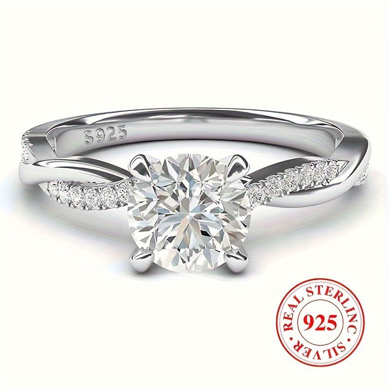 925 Sterling Silvery Promise Ring Inlaid Shining Synthetic Zirconia High Quality Engagement/ Wedding Ring Evening Party Decor Gift for Her