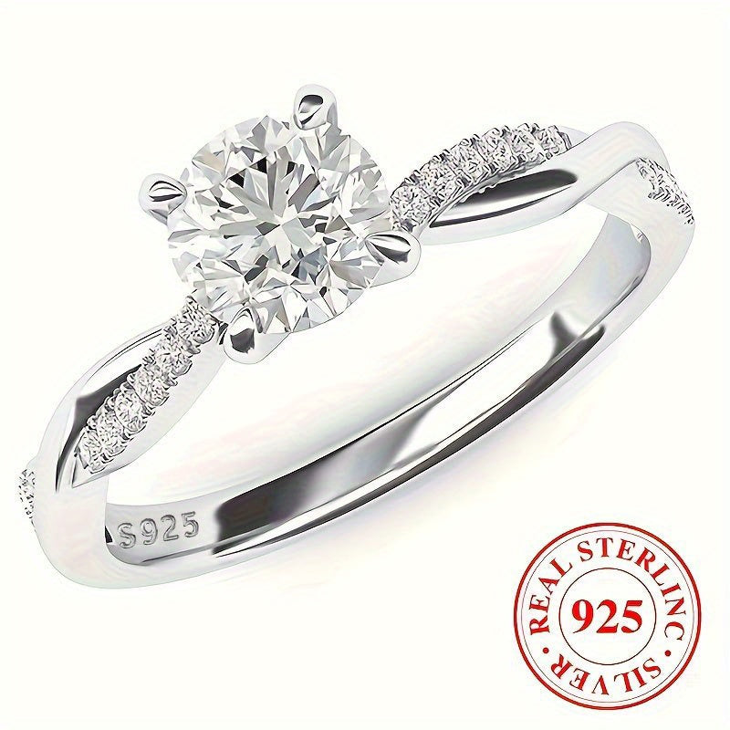 925 Sterling Silvery Promise Ring Inlaid Shining Synthetic Zirconia High Quality Engagement/ Wedding Ring Evening Party Decor Gift for Her