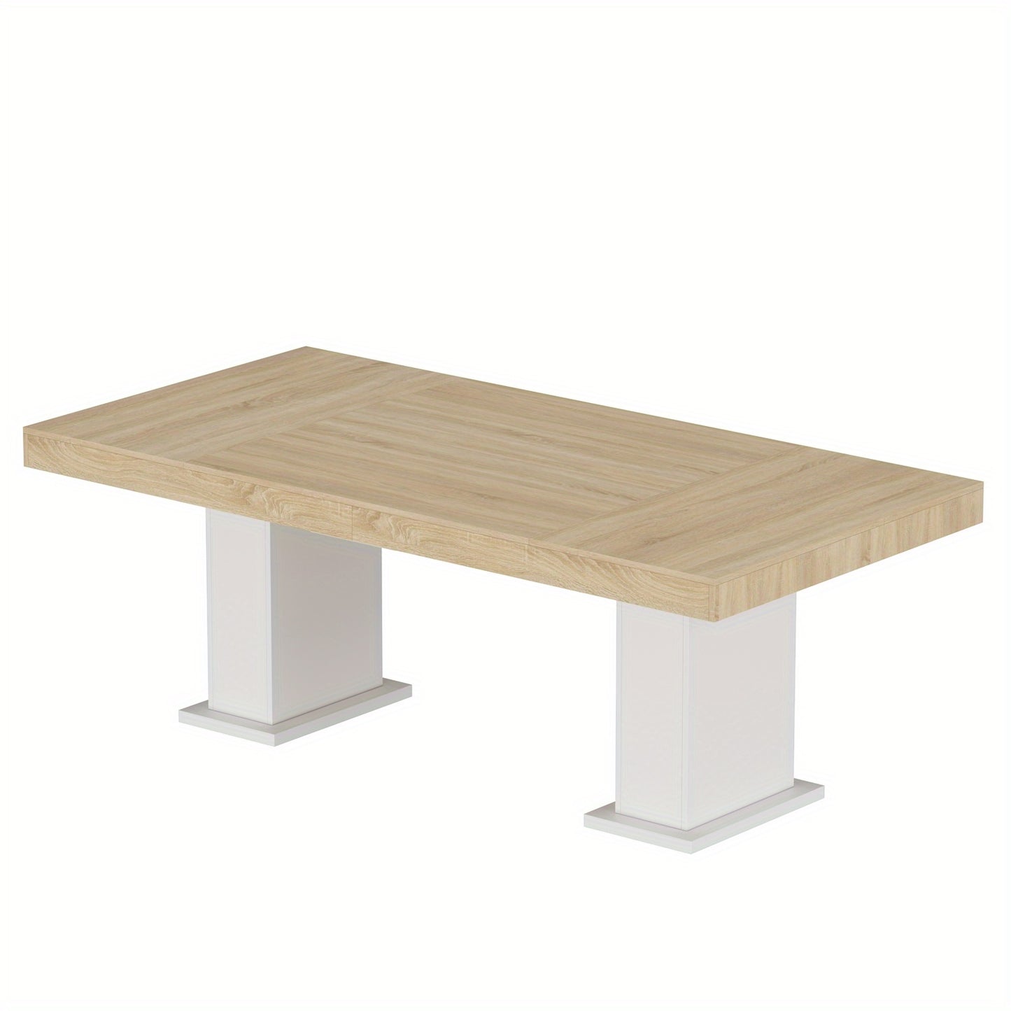 78.7'' W Large Wooden Dining Table | Heavy Duty Metal Frame, Rectangular, Wooden Grain Top, Easy To Assemble, White Base, Rustic Style, Hardwood Material, Brand: FUFU&GAGA