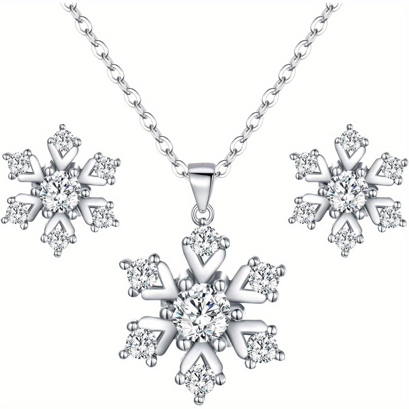 2pcs Snowflake Necklace Earrings Jewelry Set for Women Pendant Necklace Stud Earrings Set Clear Gift for Valentines Day/ Anniversary/ Mothers Day/ Birthday/ Christmas