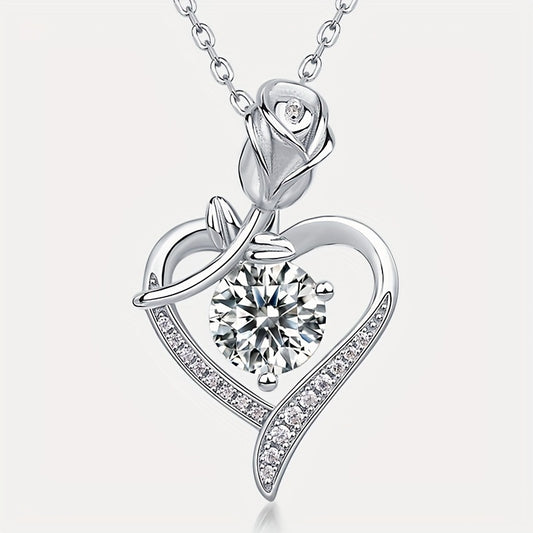 1pc S925 Sterling Silver Sparkling Moissanite Love Pendant Necklace, Romantic Jewelry Gifts for Women & Mother, Engagement Wedding Anniversary, Mother's Day Gift