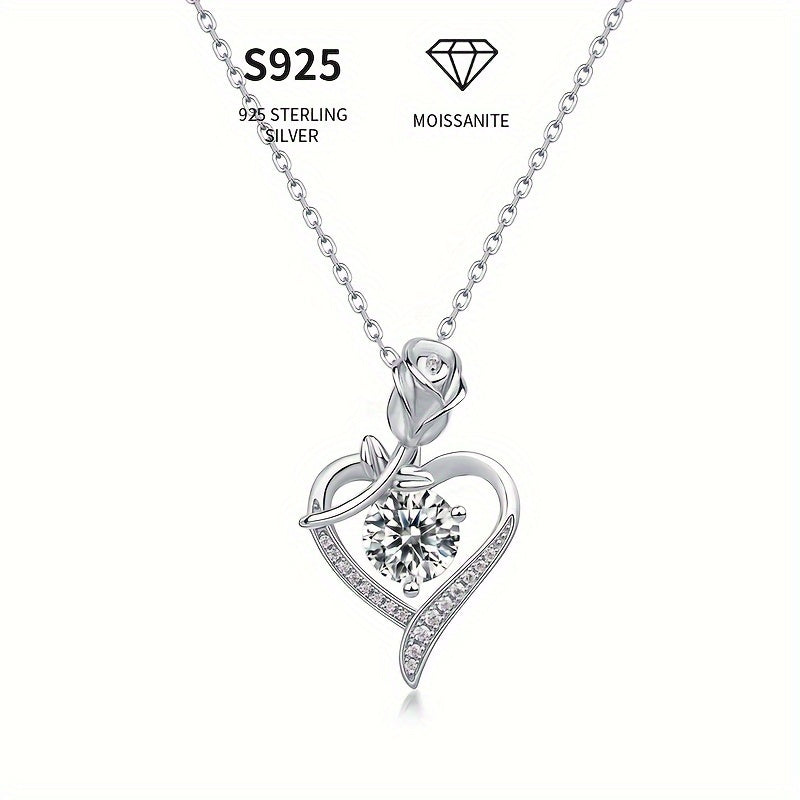 1pc S925 Sterling Silver Sparkling Moissanite Love Pendant Necklace, Romantic Jewelry Gifts for Women & Mother, Engagement Wedding Anniversary, Mother's Day Gift