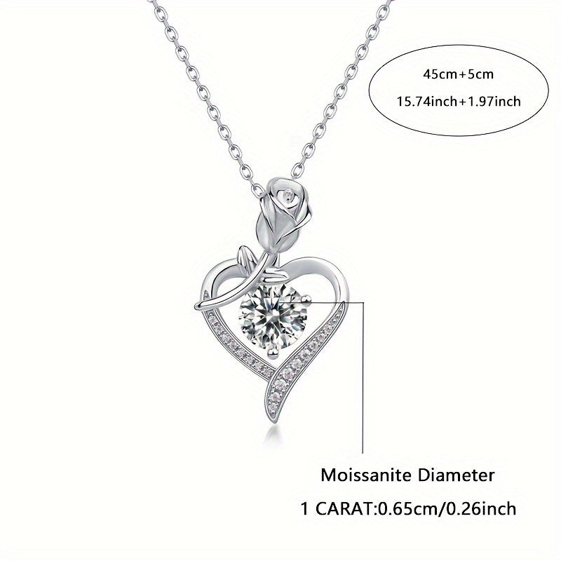 1pc S925 Sterling Silver Sparkling Moissanite Love Pendant Necklace, Romantic Jewelry Gifts for Women & Mother, Engagement Wedding Anniversary, Mother's Day Gift