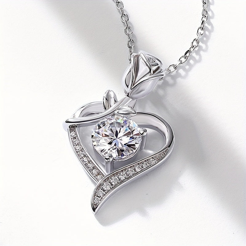 1pc S925 Sterling Silver Sparkling Moissanite Love Pendant Necklace, Romantic Jewelry Gifts for Women & Mother, Engagement Wedding Anniversary, Mother's Day Gift