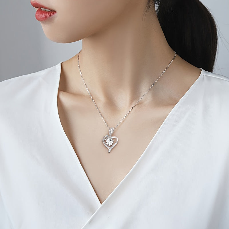 1pc S925 Sterling Silver Sparkling Moissanite Love Pendant Necklace, Romantic Jewelry Gifts for Women & Mother, Engagement Wedding Anniversary, Mother's Day Gift