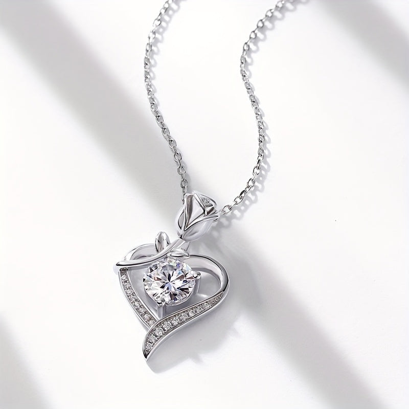1pc S925 Sterling Silver Sparkling Moissanite Love Pendant Necklace, Romantic Jewelry Gifts for Women & Mother, Engagement Wedding Anniversary, Mother's Day Gift