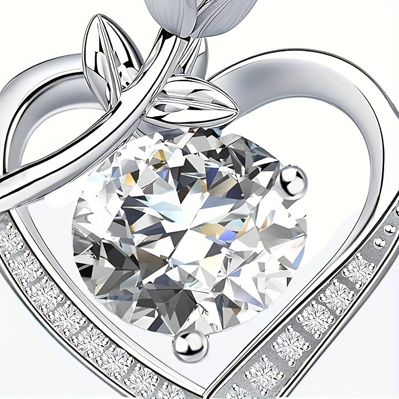 1pc S925 Sterling Silver Sparkling Moissanite Love Pendant Necklace, Romantic Jewelry Gifts for Women & Mother, Engagement Wedding Anniversary, Mother's Day Gift