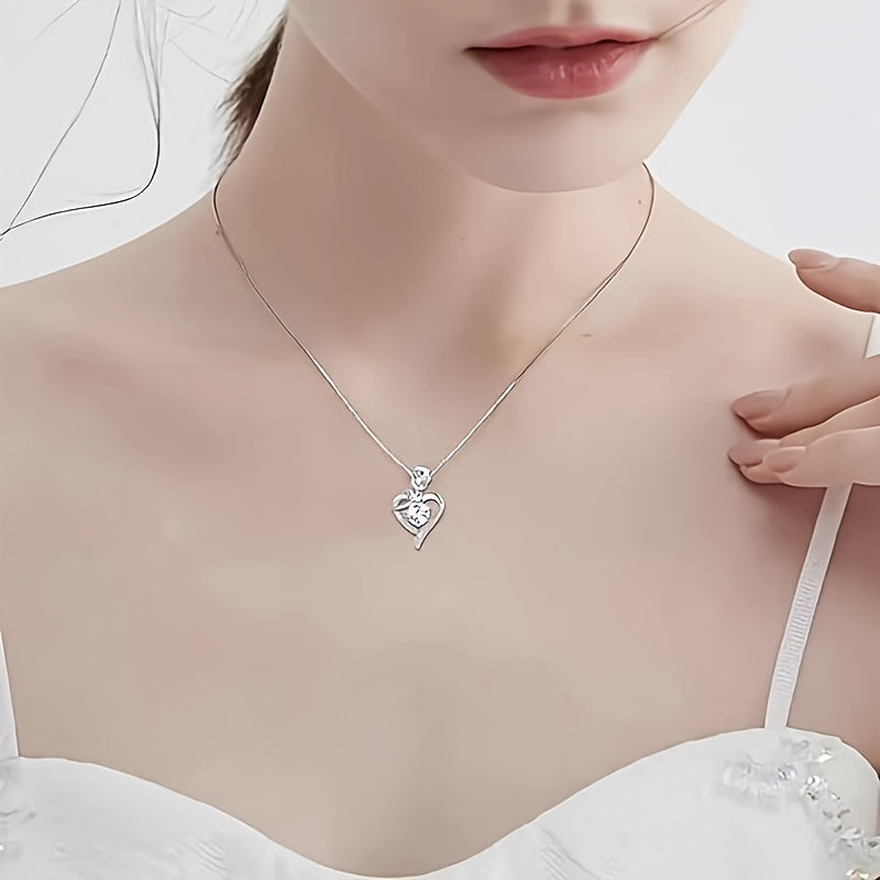 1pc S925 Sterling Silver Sparkling Moissanite Love Pendant Necklace, Romantic Jewelry Gifts for Women & Mother, Engagement Wedding Anniversary, Mother's Day Gift