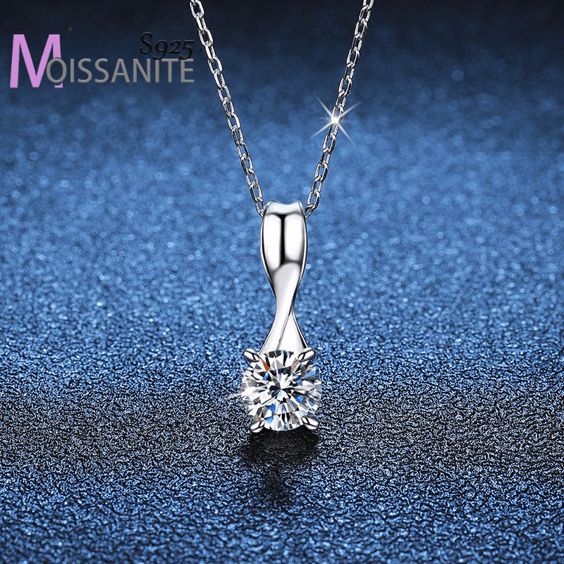 925 Sterling Silvery 1 Carat Moissanite, Rotating Bow Pendant Necklace, Fashion Design Classic Style, Birthday Anniversary Valentine's Day Gift Jewelry for Daily Wear with Gift Box, Approx. 3g