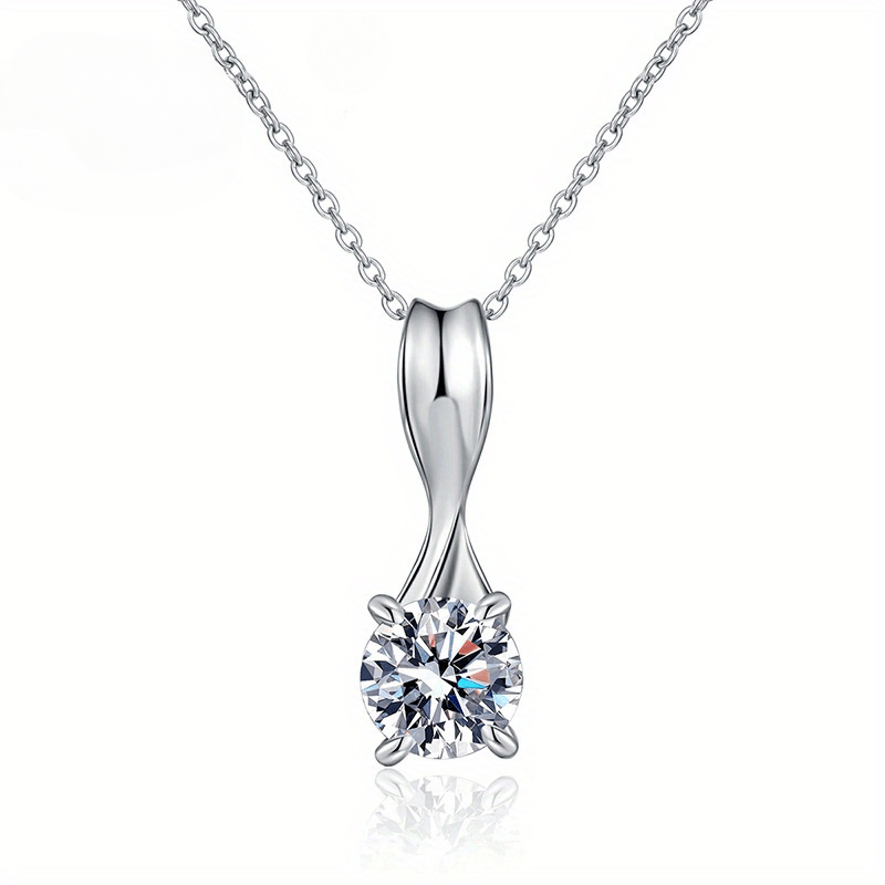925 Sterling Silvery 1 Carat Moissanite, Rotating Bow Pendant Necklace, Fashion Design Classic Style, Birthday Anniversary Valentine's Day Gift Jewelry for Daily Wear with Gift Box, Approx. 3g