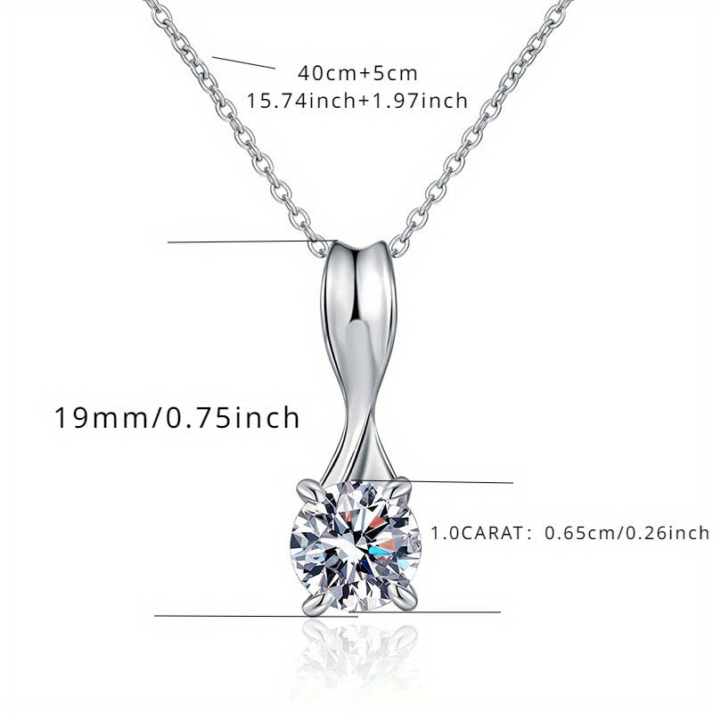 925 Sterling Silvery 1 Carat Moissanite, Rotating Bow Pendant Necklace, Fashion Design Classic Style, Birthday Anniversary Valentine's Day Gift Jewelry for Daily Wear with Gift Box, Approx. 3g