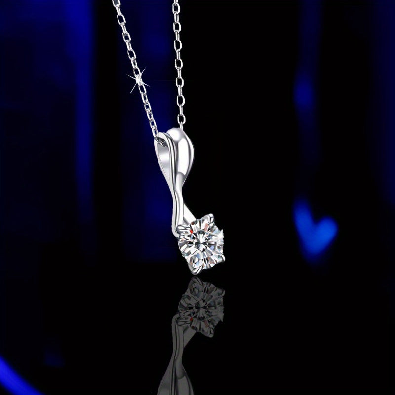 925 Sterling Silvery 1 Carat Moissanite, Rotating Bow Pendant Necklace, Fashion Design Classic Style, Birthday Anniversary Valentine's Day Gift Jewelry for Daily Wear with Gift Box, Approx. 3g