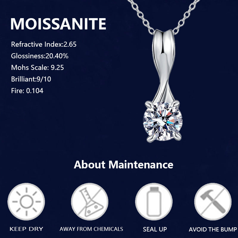 925 Sterling Silvery 1 Carat Moissanite, Rotating Bow Pendant Necklace, Fashion Design Classic Style, Birthday Anniversary Valentine's Day Gift Jewelry for Daily Wear with Gift Box, Approx. 3g