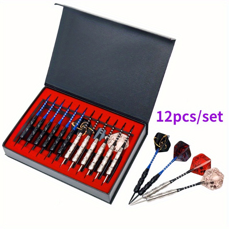 12 Darts Deluxe Gift Box with 24 Dart Wings, Iron Tip with Aluminum Alloy Shaft, Skull Dart Wings, Suitable for Indoor Club Entertainment, Sports Competitions And Casual Outdoor Games Darts Metal Tip Pop Darts Graduation Gift