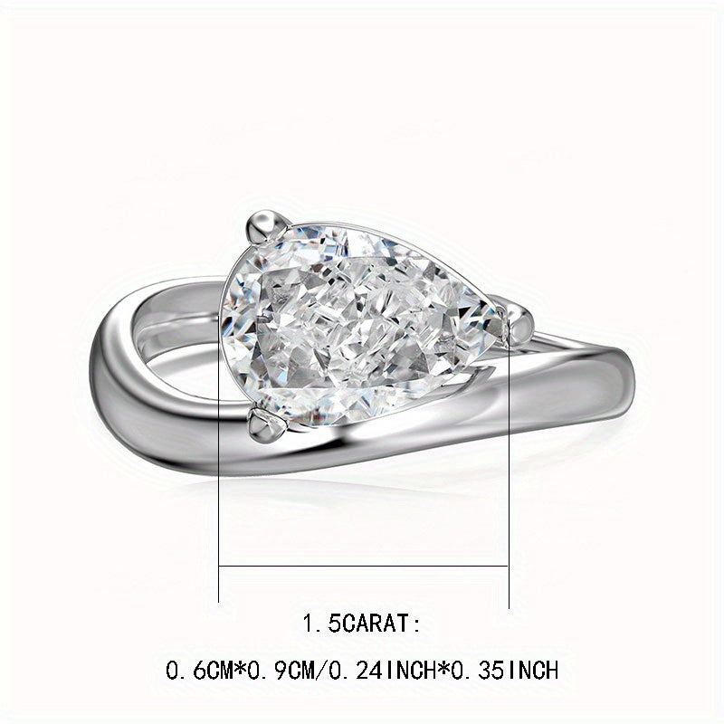 925 Silver 1.5ct Water Drop Morganite Ladies' Ring, Pear-shaped Creative Wedding Ring, Light Luxury Niche Style, Suitable For Wedding Banquet Party Honeymoon Gift Box Of About 3g, Perfect For Gifting To Girlfriend, Bride, Eng