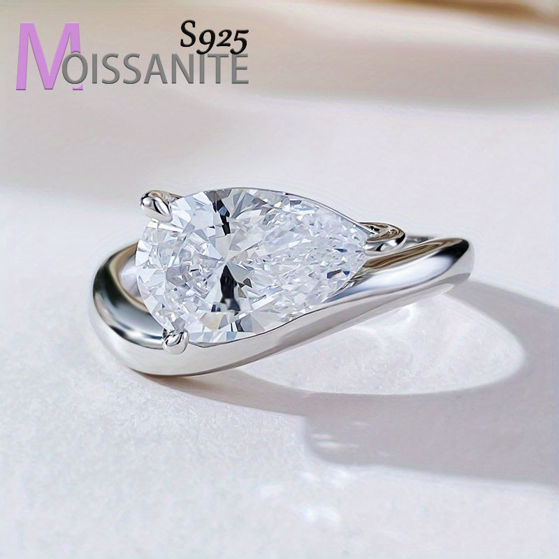 925 Silver 1.5ct Water Drop Morganite Ladies' Ring, Pear-shaped Creative Wedding Ring, Light Luxury Niche Style, Suitable For Wedding Banquet Party Honeymoon Gift Box Of About 3g, Perfect For Gifting To Girlfriend, Bride, Eng
