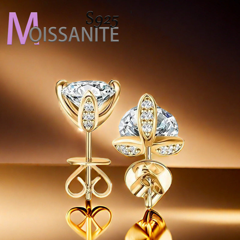 A Pair Of 925 Silvery 1ct*2 Moissanite Earrings for Men And Women, Light Luxury Niche, Retro Trend, Birthday Gift, Halloween Gift, Christmas Gift, High-end Jewelry, Suitable for Daily Wear, Wedding Banquet, Honeymoon, Dress,