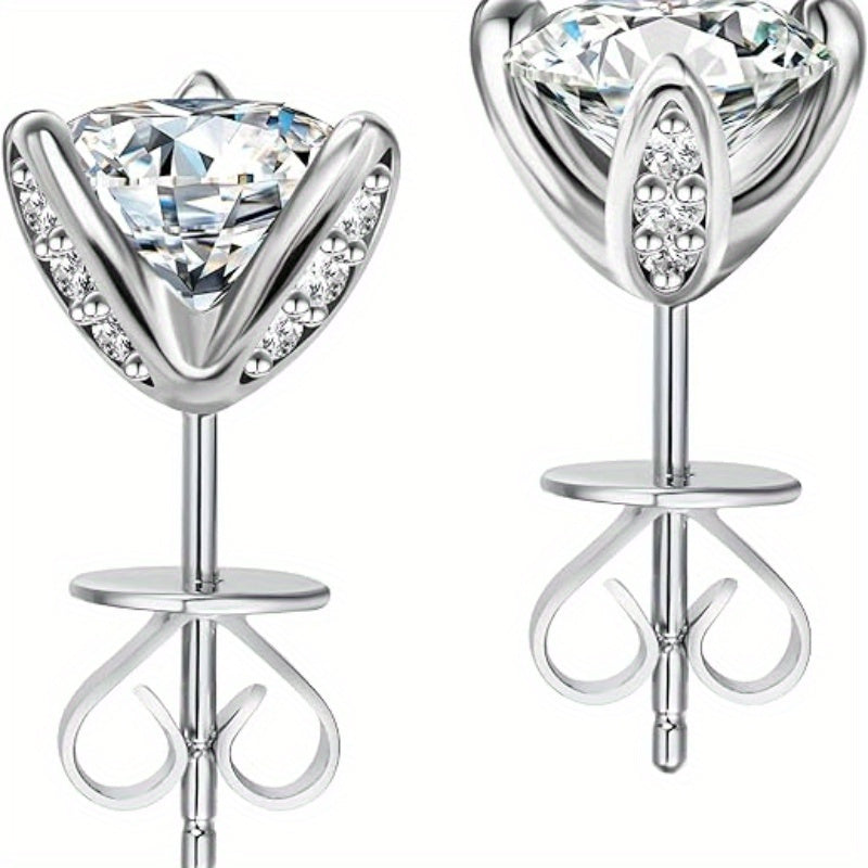 A Pair Of 925 Silvery 1ct*2 Moissanite Earrings for Men And Women, Light Luxury Niche, Retro Trend, Birthday Gift, Halloween Gift, Christmas Gift, High-end Jewelry, Suitable for Daily Wear, Wedding Banquet, Honeymoon, Dress,