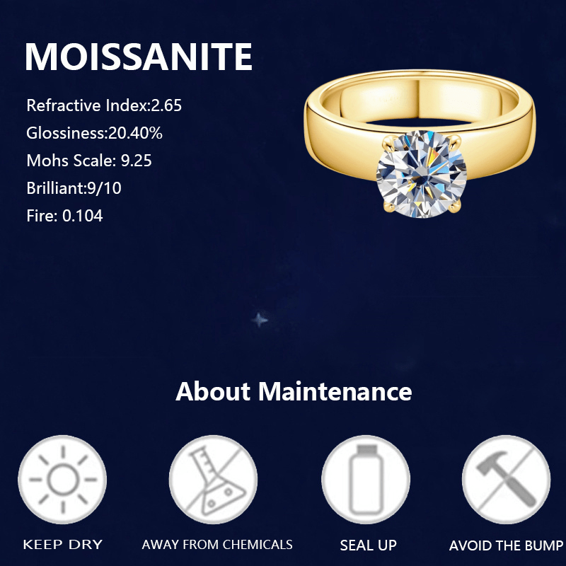 925 Silver 2 Carat Moissanite Women'S Wedding Ring, Simple And Generous Classic, Suitable For Daily Wear And Christmas Halloween Thanksgiving Wedding Party Gifts, Gift With Gift Box About 2g