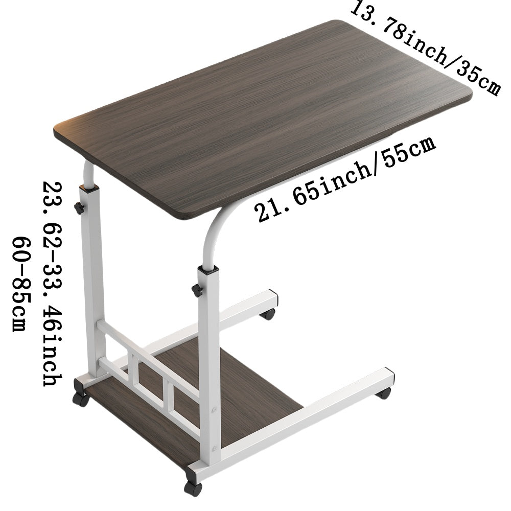 Height Adjustable Rolling Table with Storage Shelves - Heavy-Duty Wood/Metal Construction, Modern Mobile Desk with Casters, Space-Saving Design for Home Office, Bedside, Laptop Workstation & Small Spaces - Easy Assembly, Engi
