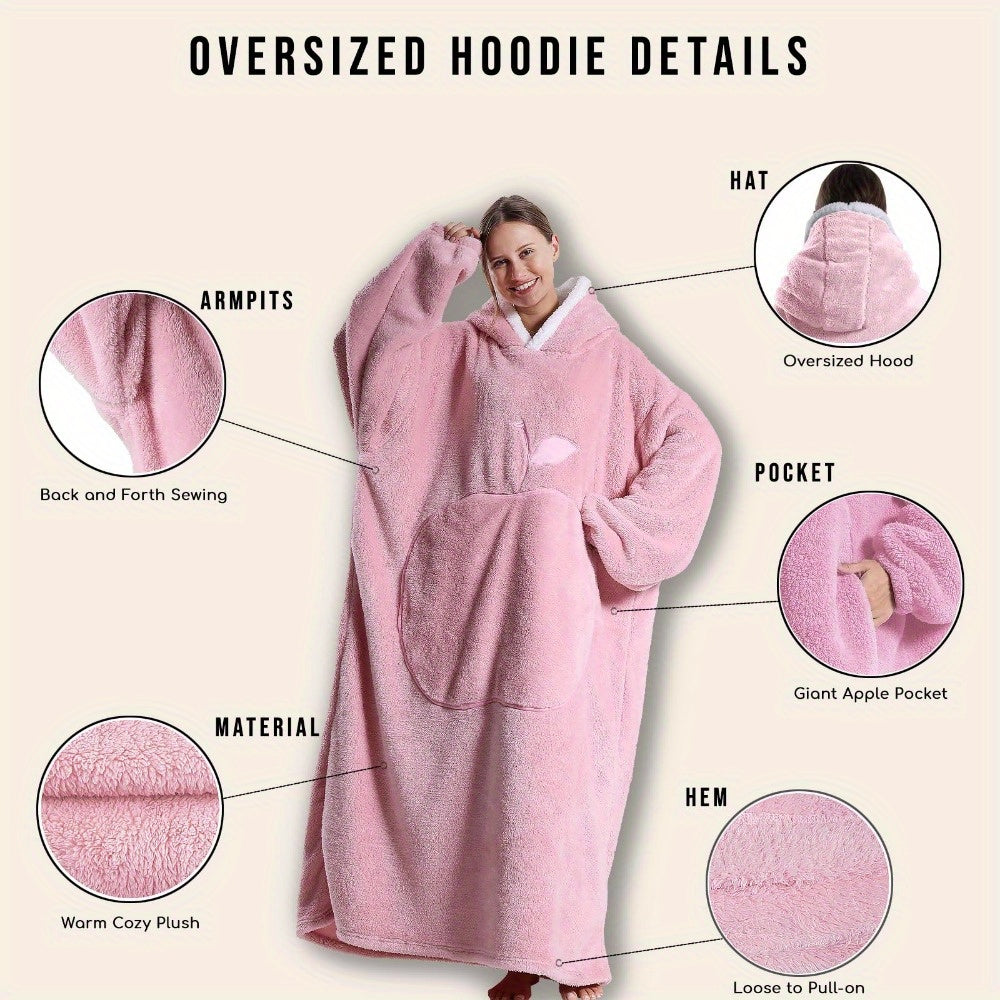 Giant Super Soft Wearable Hooded Blanket Robe - Winter Warm Fleece Sleepwear For Adults, Valentine'S Day Gift