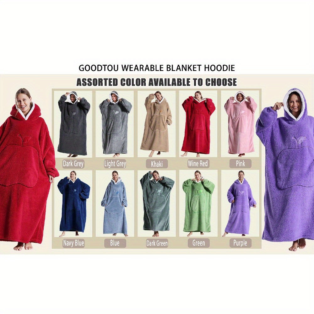 Giant Super Soft Wearable Hooded Blanket Robe - Winter Warm Fleece Sleepwear For Adults, Valentine'S Day Gift