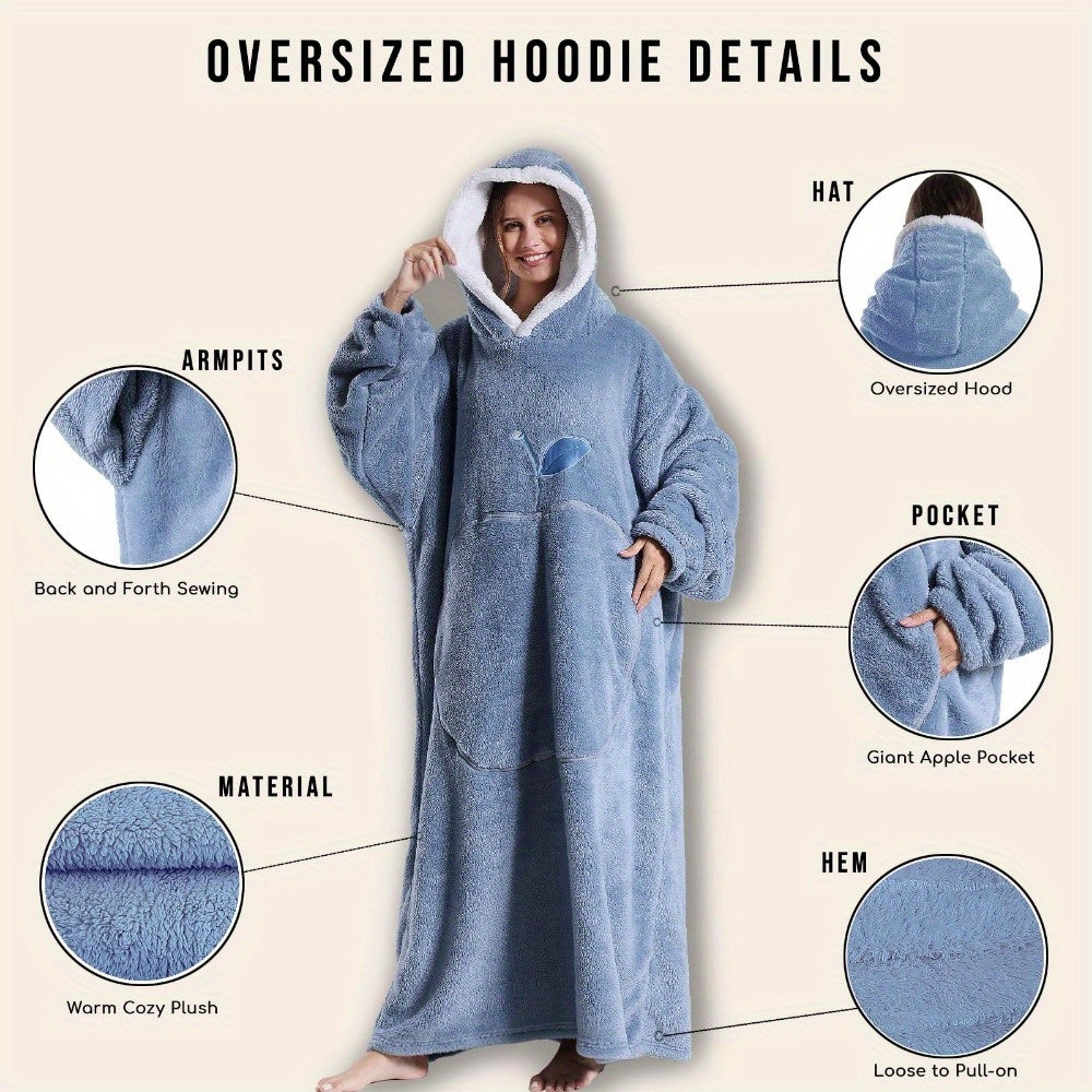 Giant Super Soft Wearable Hooded Blanket Robe - Winter Warm Fleece Sleepwear For Adults, Valentine'S Day Gift