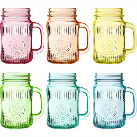 Amzcku vintage Colored Drinking Jar 16oz Drinking Jars with Comfortable Handle for Party Beverages 6pcs, Party Drinkware, Beverage Containers, Retro Drinkware, Decorative Glasses, Portable Drinkware, Multipurpose Jars, Bar Ow