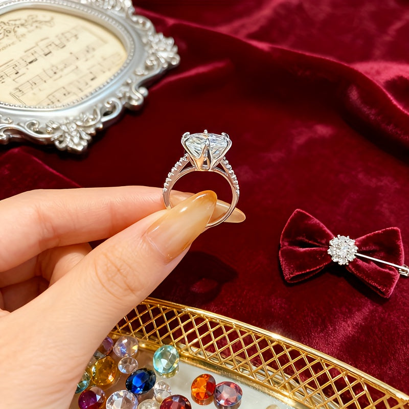 925 Silver Sparkling 5 Carat Moissanite Wedding And Engagement Rings Jewelry Elements Design Personality Women's Fashion Glamorous Bachelor Party Perfect For Everyday Occasions, Carnivals And Any Season Halloween Christmas Gi