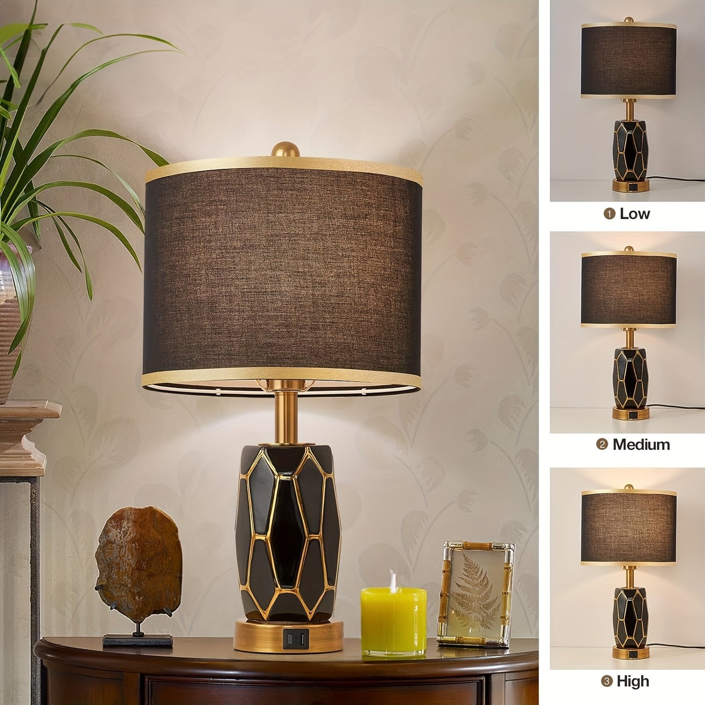 2 Touch Desk Lamps In The Bedroom, Living Room, Modern Ceramic Desk Lamp With USB Port, Bedside Bedside Bedside Lamp With Fabric Drum Lampshade, Including 2 Light Bulbs